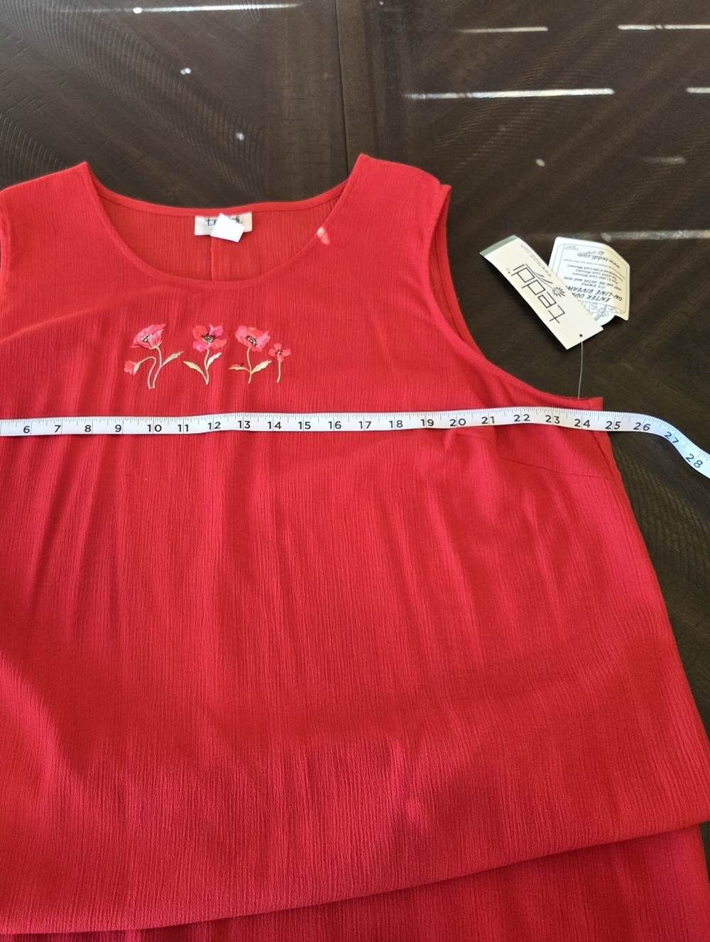 NWT Vintage Teddi Red Embroidered Poppy Maxi Dress Plus Size 2X Crepe Slit 90s - Picture 9 of 11